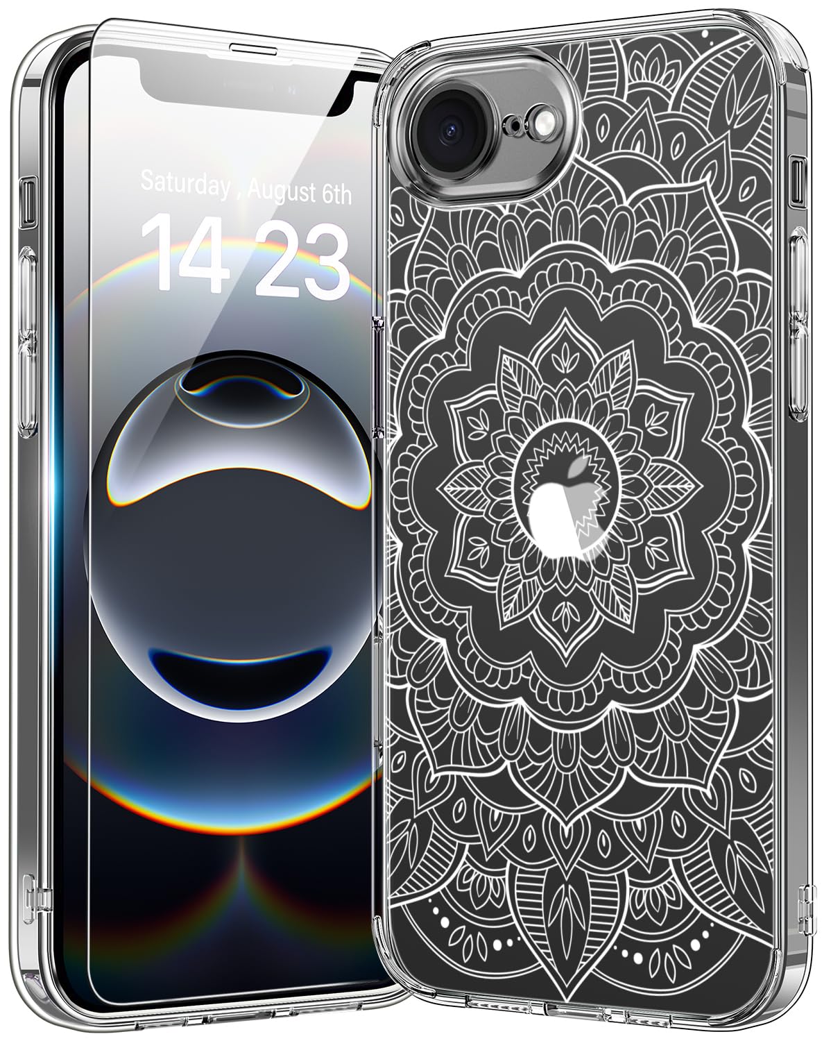 bicol for iPhone 16e Case with Screen Protector, Enhanced Camera Protection, Crystal Acrylic Clear with Fashionable Pattern Designs for Girls Women,