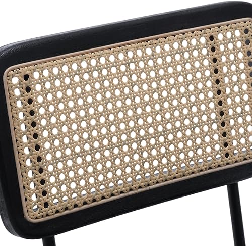 Miniatura 6 de QUINJAY Juego de 4 sillas de comedor de ratán, sillas de comedor tapizadas de caña de sherpa negra con respaldo de ratán, sillas de comedor tejidas