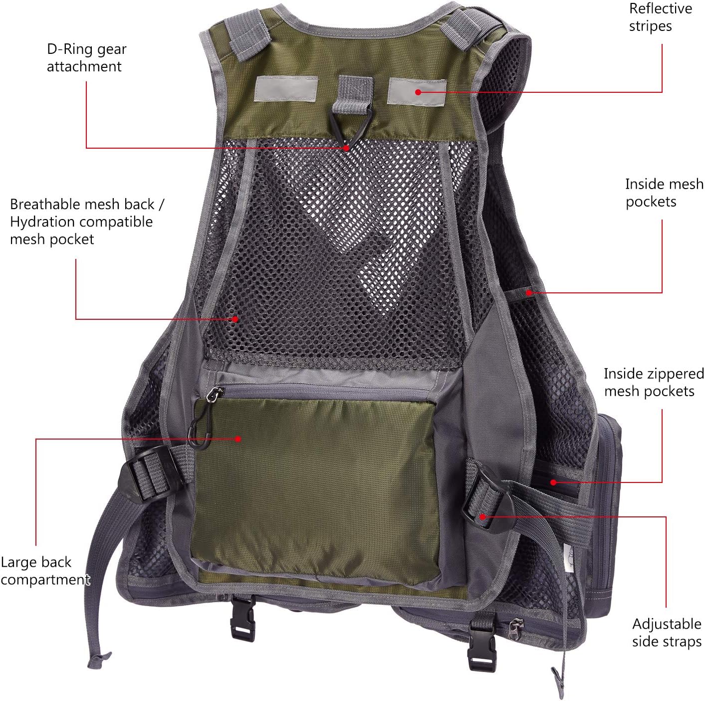 BASSDASH Strap Fishing Vest Adjustable for Men and Women, for Fly Bass Fishing and Outdoor Activities - Image 4