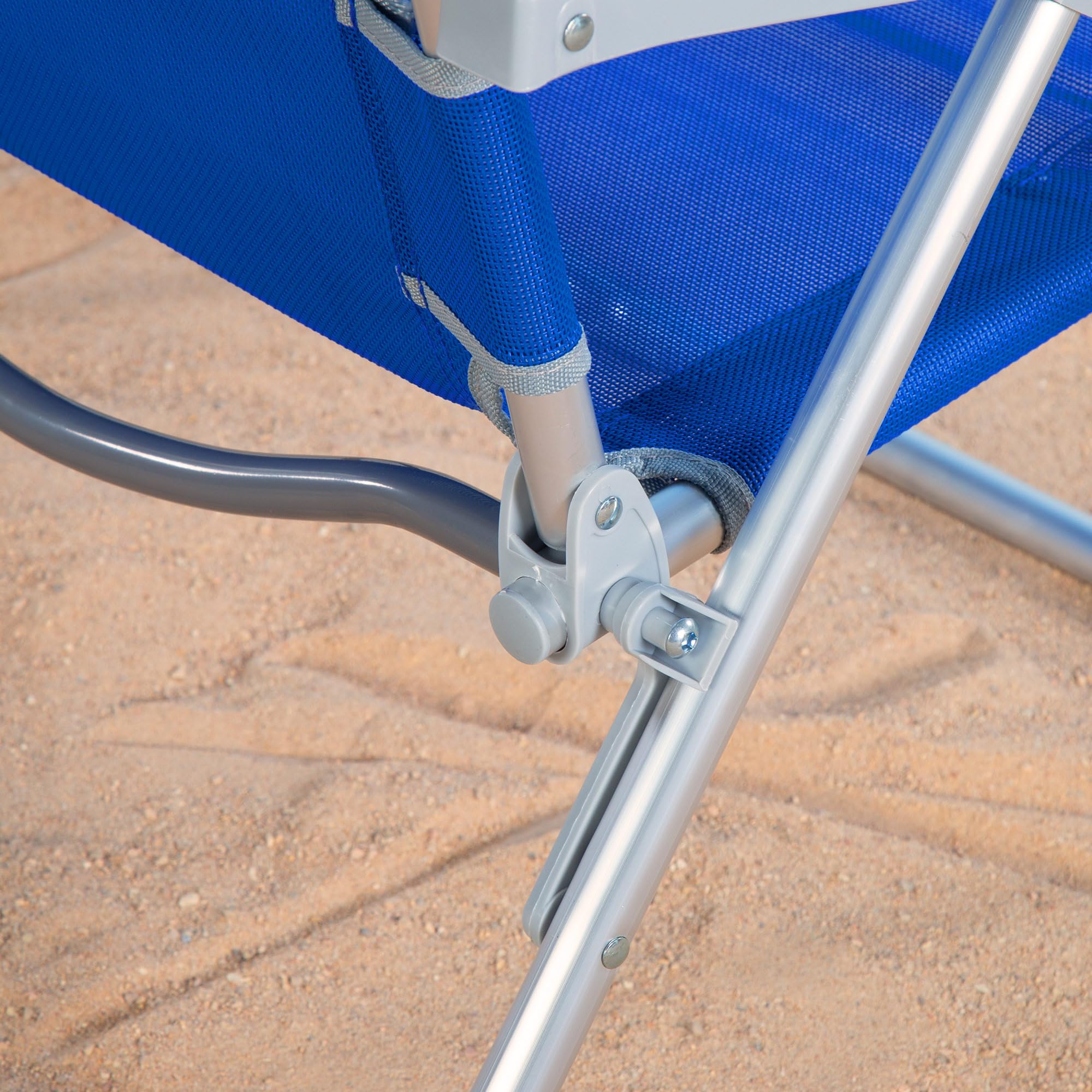 AKTIVE Beach- Chaise de Plage Pliante Haute Multipositions avec Dossier Réglable, Coussin, Protections Anti-Renversement et Poignée de Transport, Aluminium et Textilène, 48X60X90 cm, Bleu