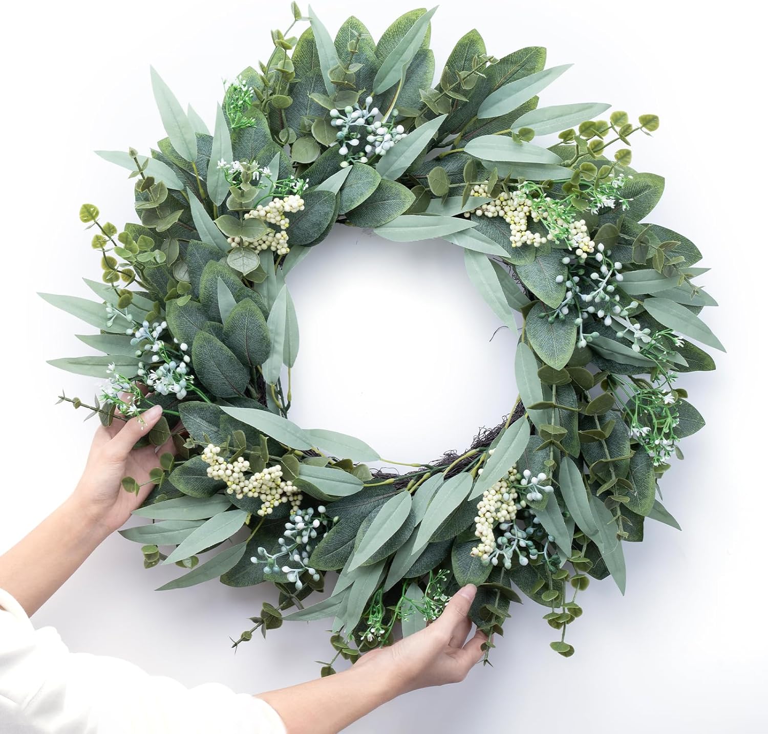 Eucalyptus Wreaths 22" Large Artificial Greenery Outdoor/Indoor Wreath Spring/Summer Wreath Green Wreaths for Front Door Porch Window Wall Hanging Decor All Year Round Wre-ath?Green? 22IN