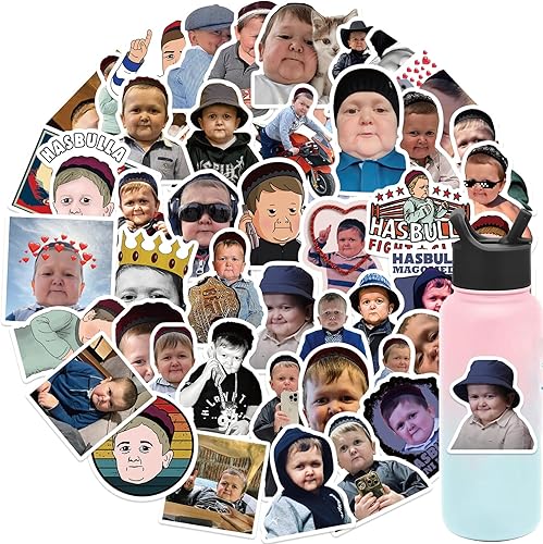 Calcomanías divertidas de memes para botella de agua, 50 unidades, lindas calcomanías de vinilo Hasbulla impermeables para adultos, adolescentes,