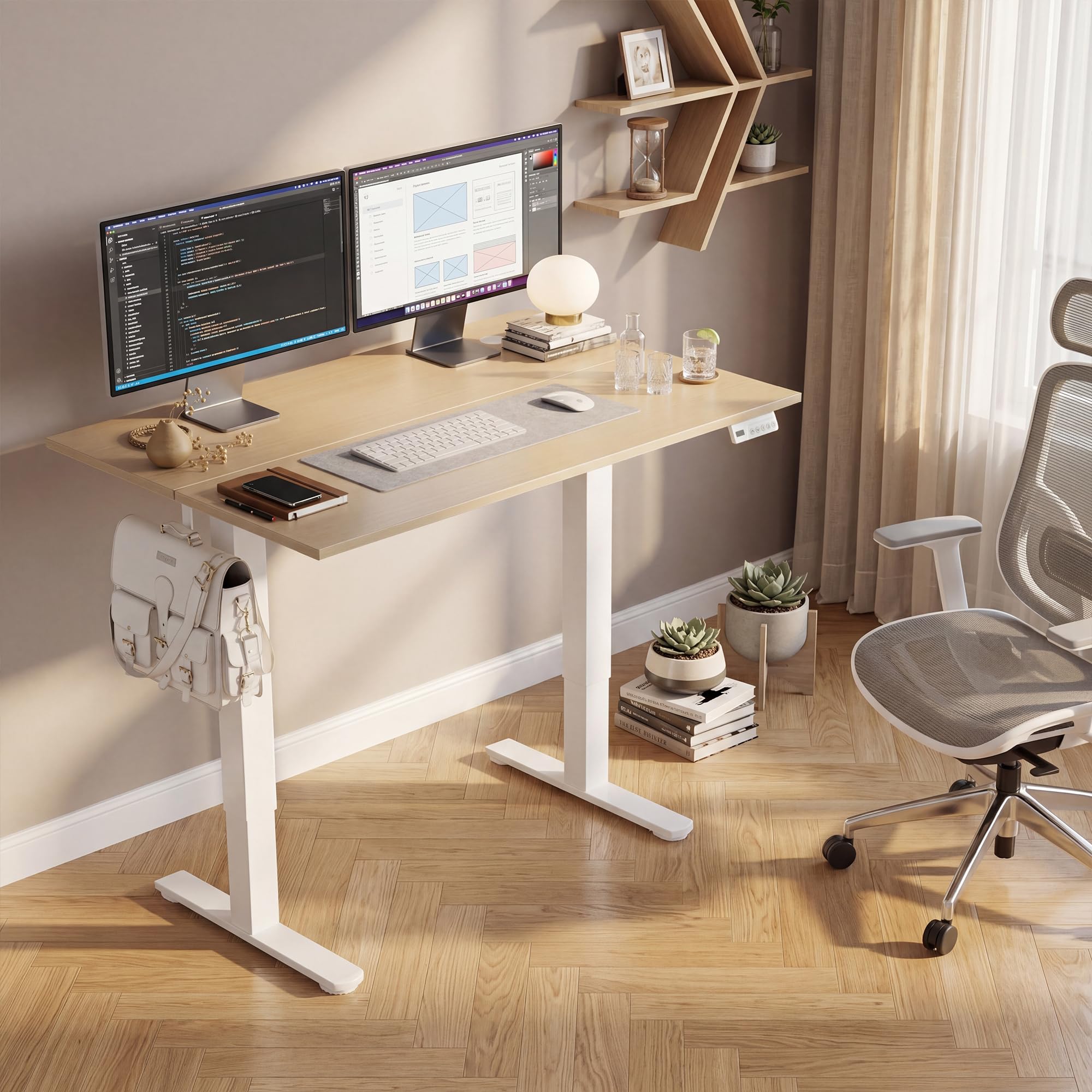 Claiks Electric Height Adjustable Standing Desk, 40x24 Inch, Nature view 2
