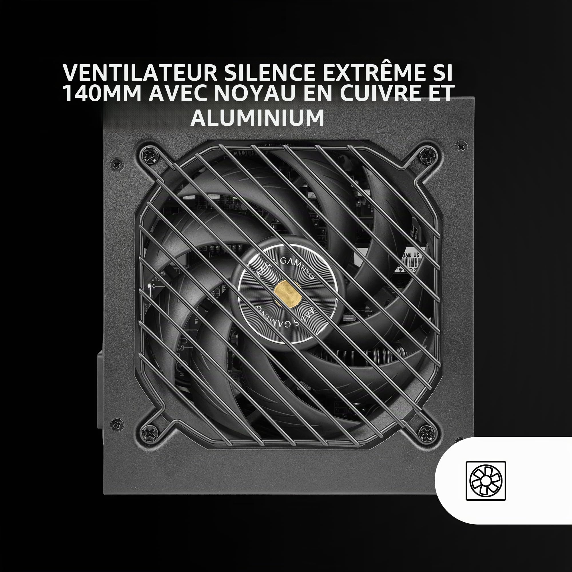 MARS GAMING MPB850SIM, Alimentation ATX 850W Full Modulaire, Garantie 7 Ans, 80Plus Bronze 230V EU, 90% Efficacité, Ventilateur SI Extreme Silence 140mm, Technologies AI2-RPM, DC-DC et SMD, Noir
