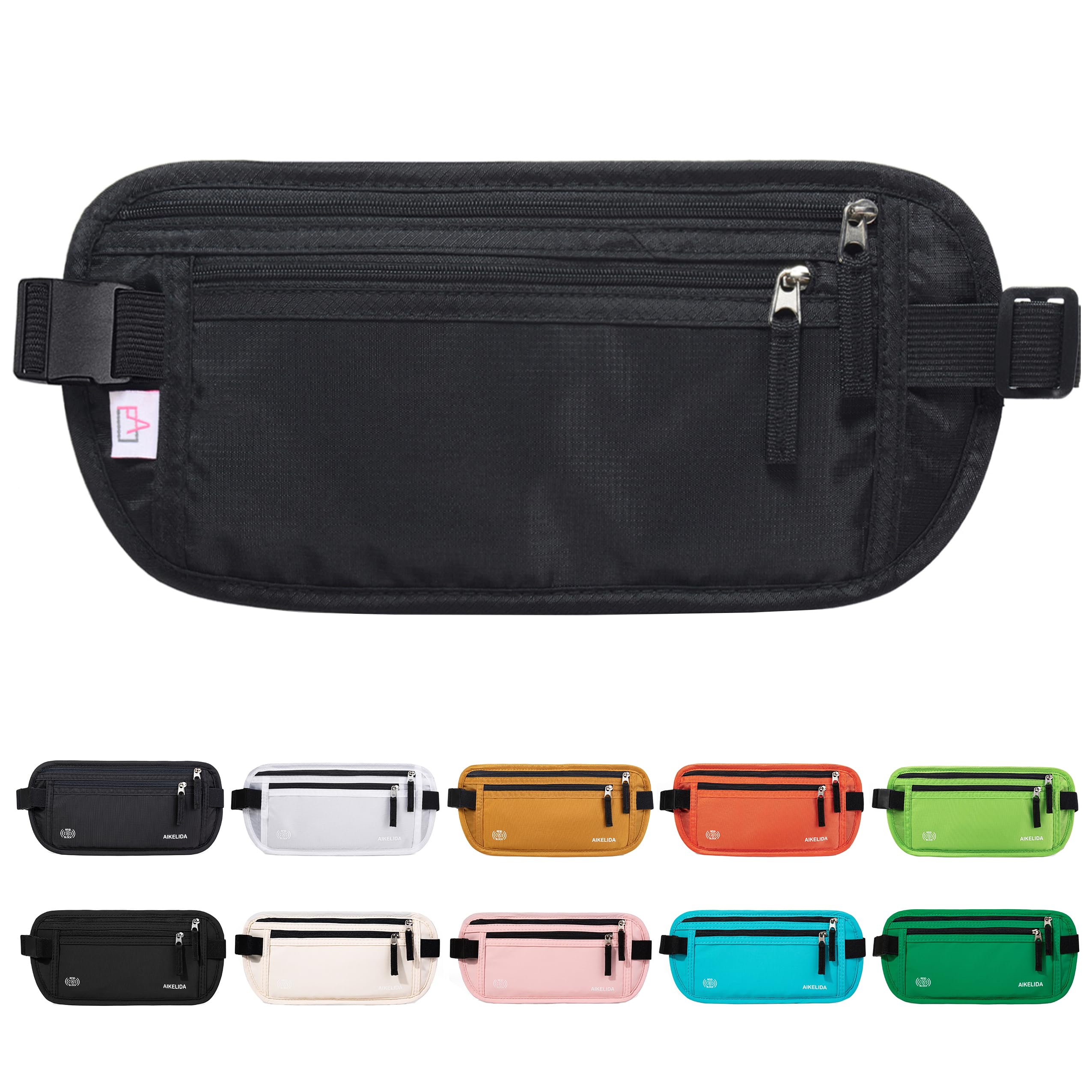 RFID Blocking Travel Wallet - Money Belt & Passport Holder, Travel Fanny Pack for Women Men - Black