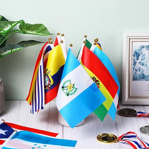 Miniatura 4 de 110 banderas de mano latinas de 22 países de habla hispana, pequeñas banderas de mano latinoamericanas, mini banderas en palos para decoración de