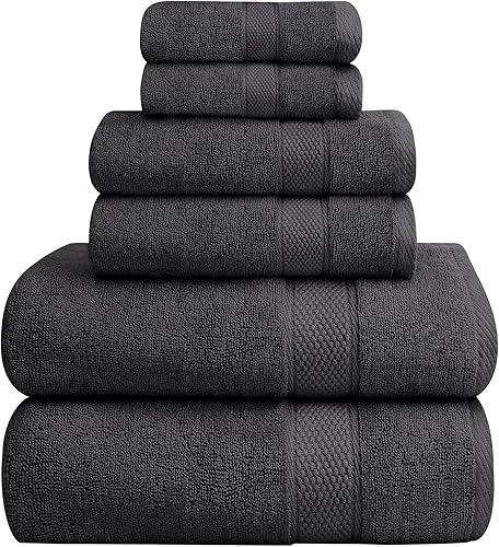 Oakias Juego de toallas de alta calidad de 600 GSM, 6 piezas, color gris oscuro, 100% algodón hilado en anillo altamente absorbentes, juego de