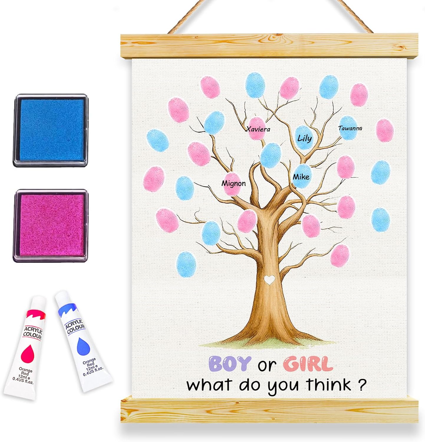 Fingerprint Tree Canvas Guestbook for Gender Reveal, Baby Shower Decorations, Baby Shower Party Supplies, Thumbprint Hanging Paintings 12x15 in