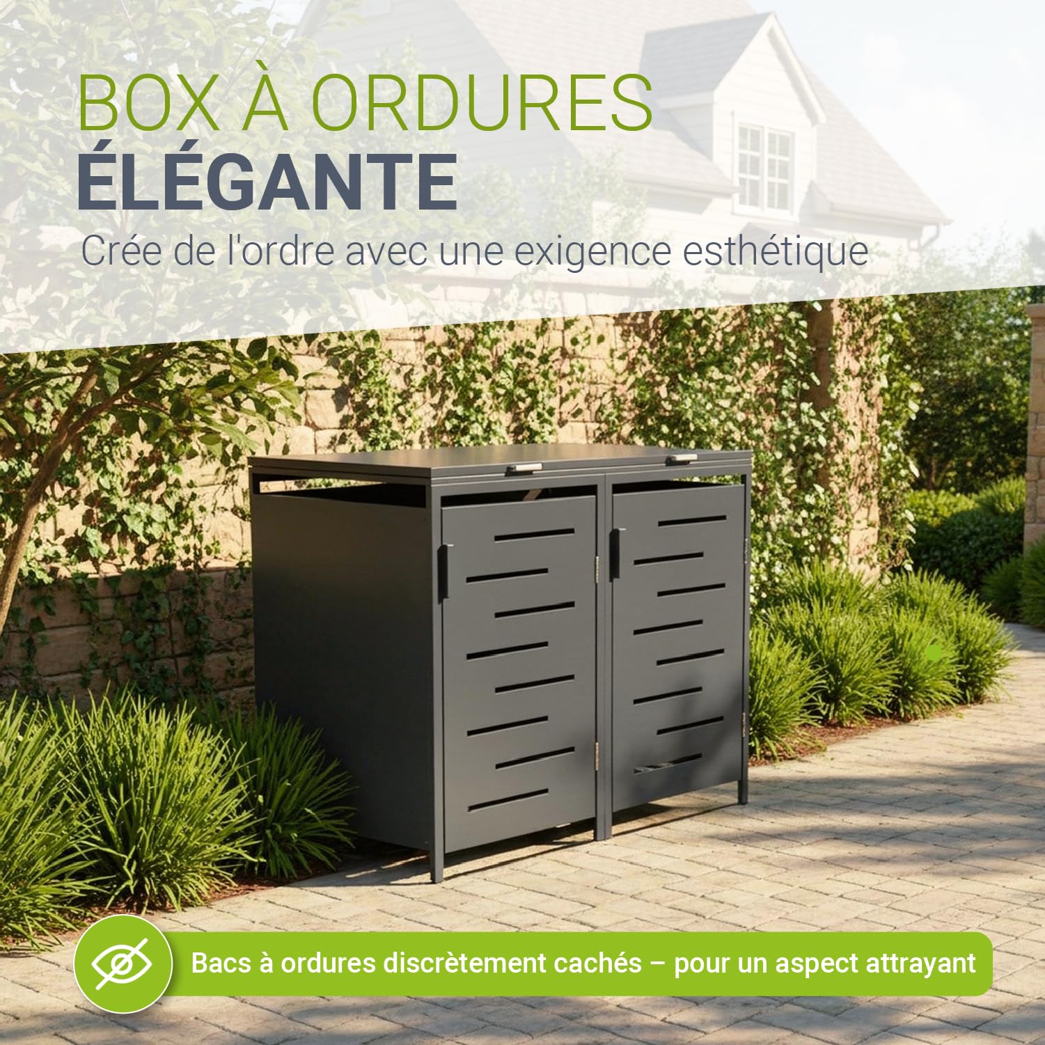 Juskys Cache-Poubelle Arel - Box de Jardin en métal pour 2 poubelles de 120l - Box de Rangement verrouillable - Abri avec Toit & vérin à gaz - Anthracite