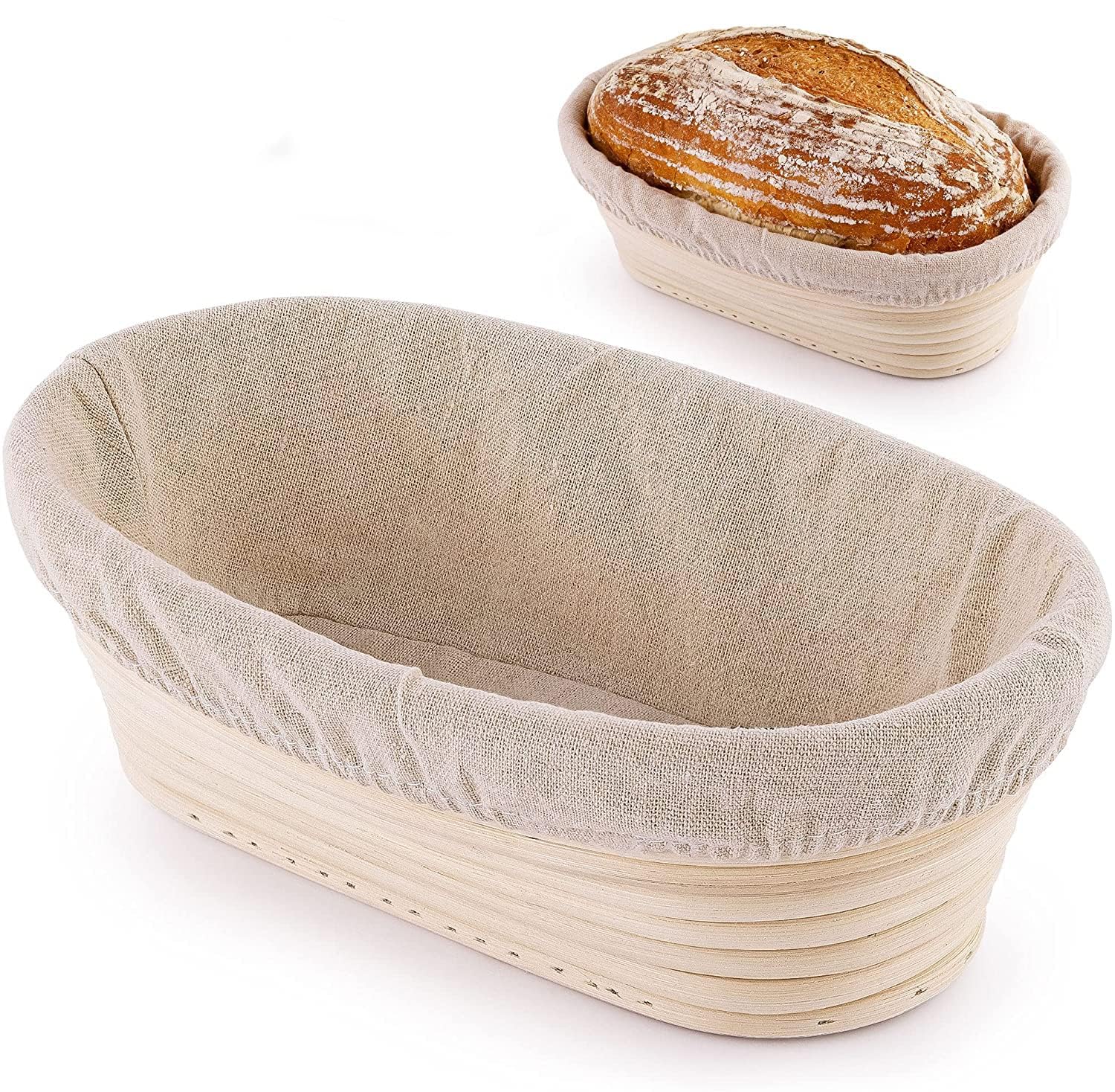 ALMEKAQUZ Oval Bread Proofing Basket, Handmade Bread Proofing Basket with Dough Scraper,Proofing Cloth Liner Suitable for Sourdough Bread, Baking