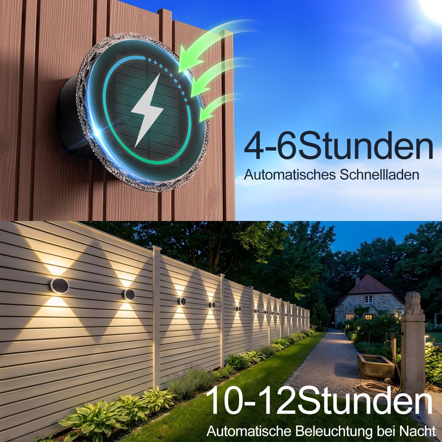ELLASAY Solarlampen für Außen wand: Solar Wandleuchte Aussen Up and Down Leuchten Runden IP65 Wasserdicht, 3 Farben Zaunleuchten Kabellos, Solarleuchten für Gartendeko Pool Haus Deck 6 Pack