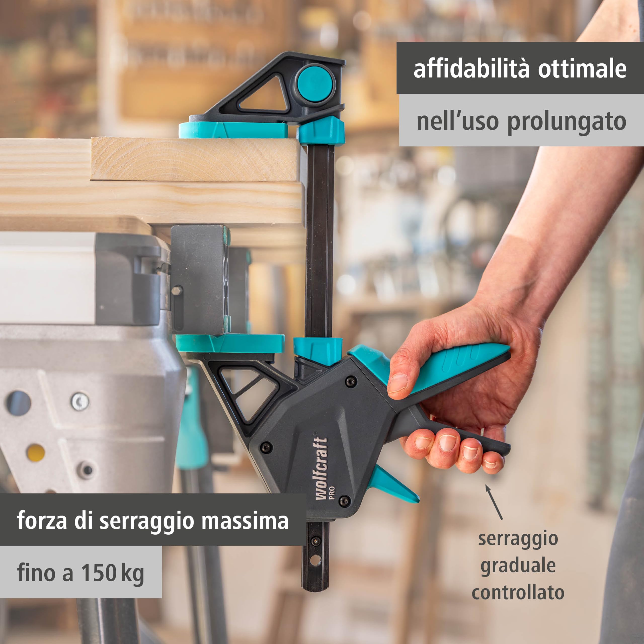 wolfcraft Set 3 Morsetti a Una Mano PRO XL, Apertura fino a 1060 mm, Forza di Serraggio 150 kg con Connettore Incluso – Made in Europe – 8673060