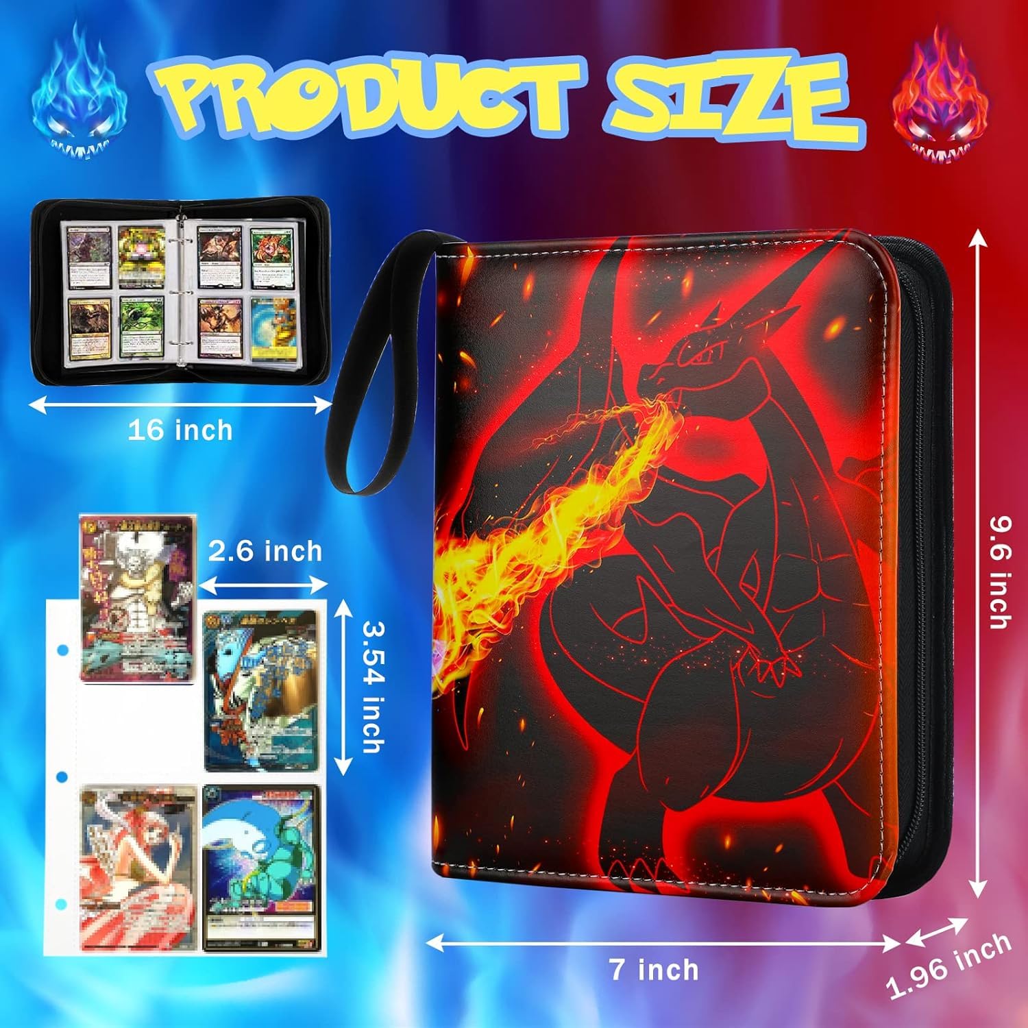 Card Binder 4 Pocket With 50 Removable Sleeves-Can Hold 400 Cards,3...