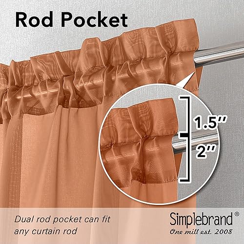 Miniatura 2 de Cortinas naranjas para cocina de 24 pulgadas de largo, juego de 2 paneles con bolsillo para barra, cortinas cortas transparentes para filtrado de