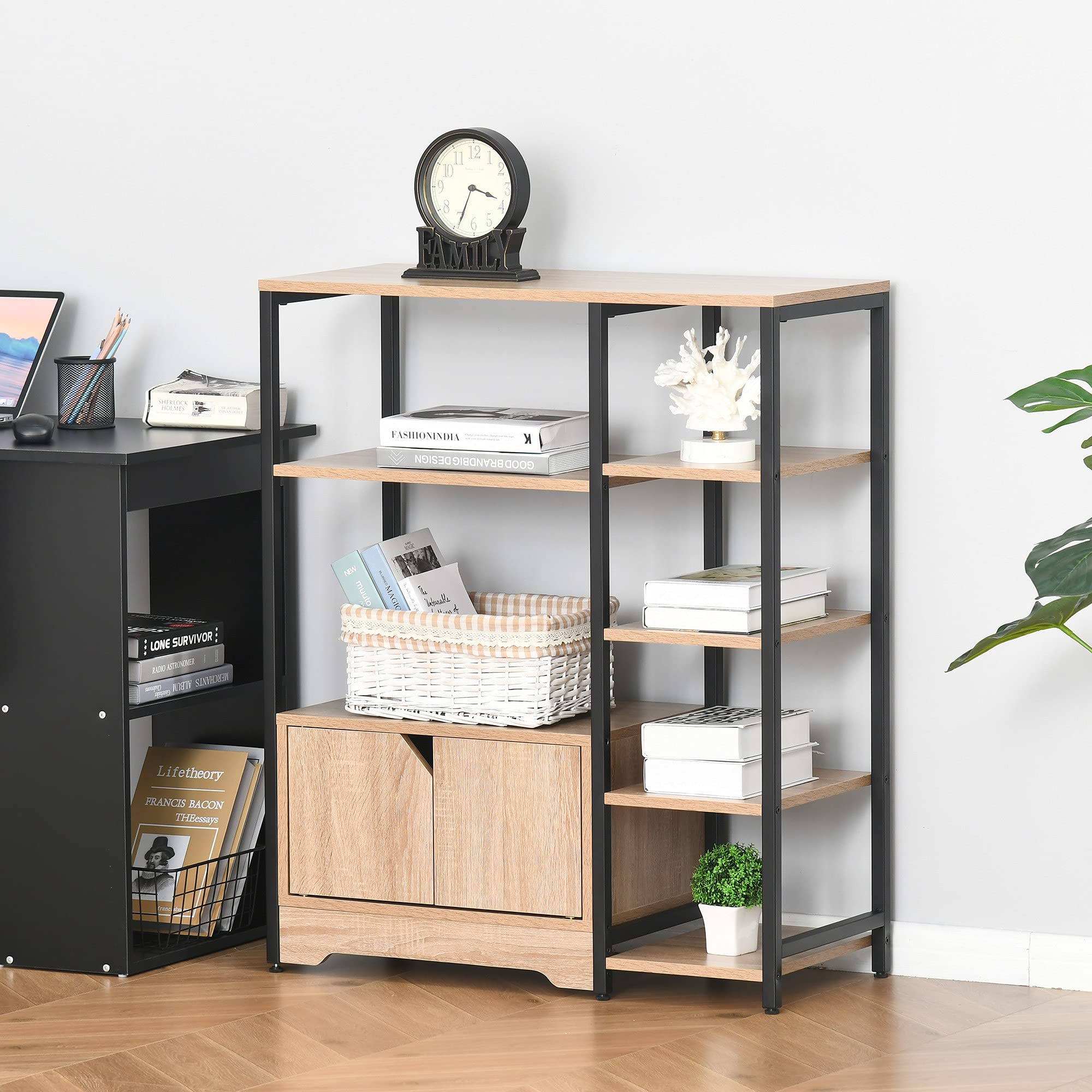 HOMCOM Estantería para Libros con Doble Puerta 80x35x97 cm Madera Natural