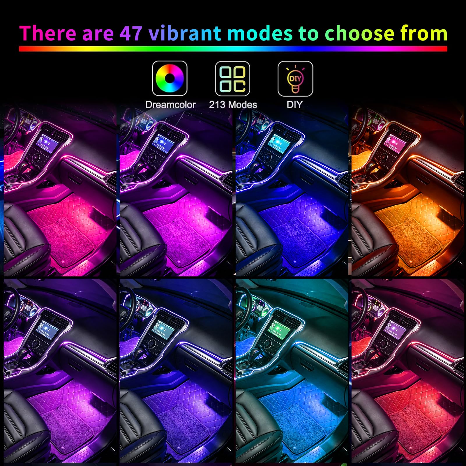 Acrílico 6 en 1 Auto Ambientebeleuchtung RGB LED Auto Innenbeleuchtung Strip Lights 445cm 584 LEDs con 16 millones de colores, 210 Dynamische, USB-Port A uto LED Innenbeleuchtung