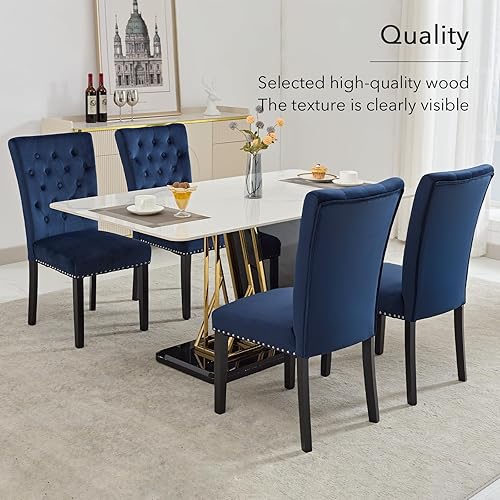 Miniatura 7 de Velvet Dining Chair Set of 2, Parsons Upholstered Dining Room Chair, Wood Accent Chair with Nailed Trim, Blue Azul,Beige,Negro -,Camello,Gris