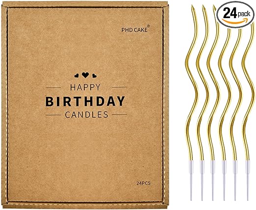PHD CAKE 24-Count Gold Spiral Long Thin Metallic Birthday Candles, Cake Candles, Birthday Parties, Wedding Decorations, Party Candles