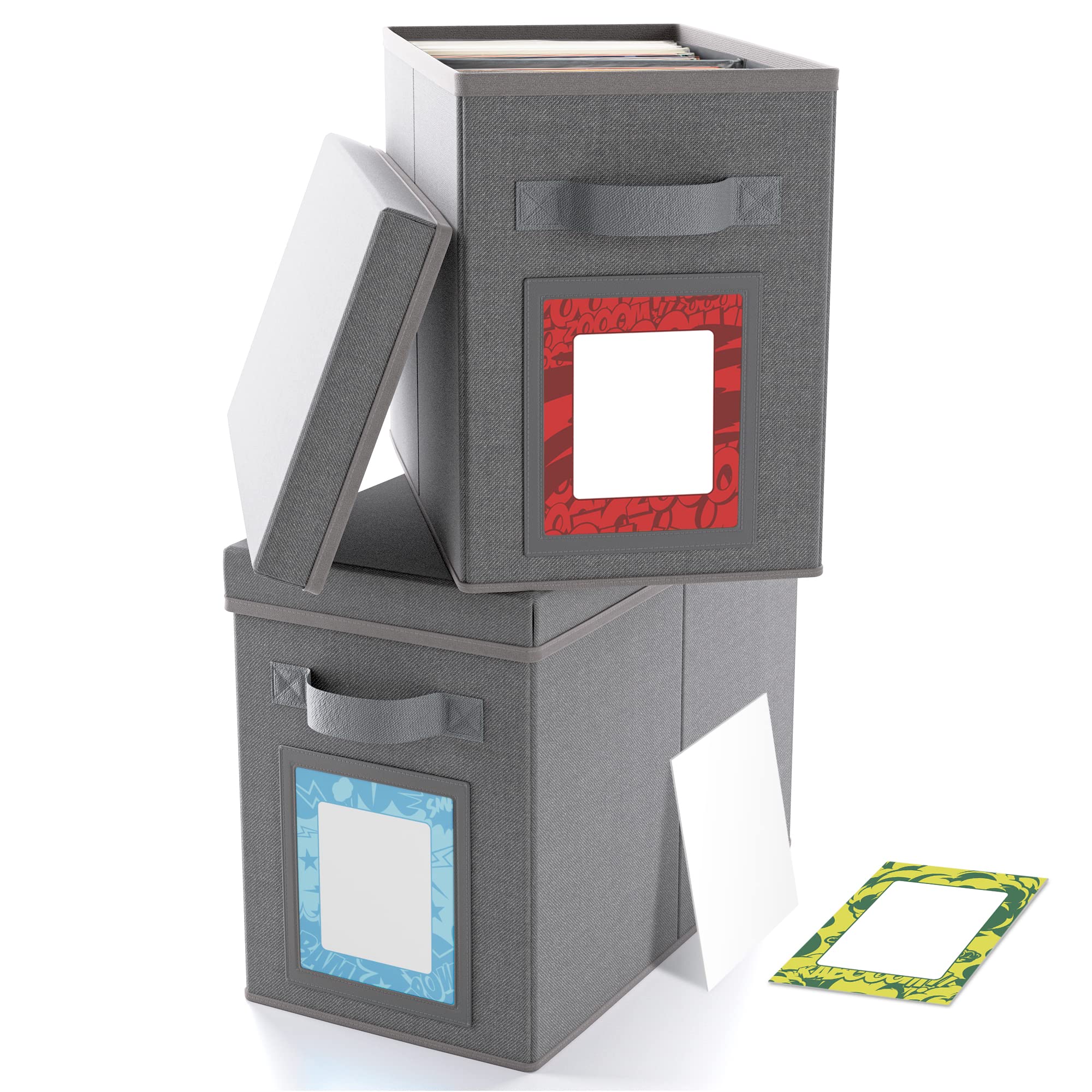 ZICOTO Protective Comic Book Storage Box Set of 2 - Perfect Linen Organizer With Divider and Label Slots - Store All your Collectables Sensibly and Safely