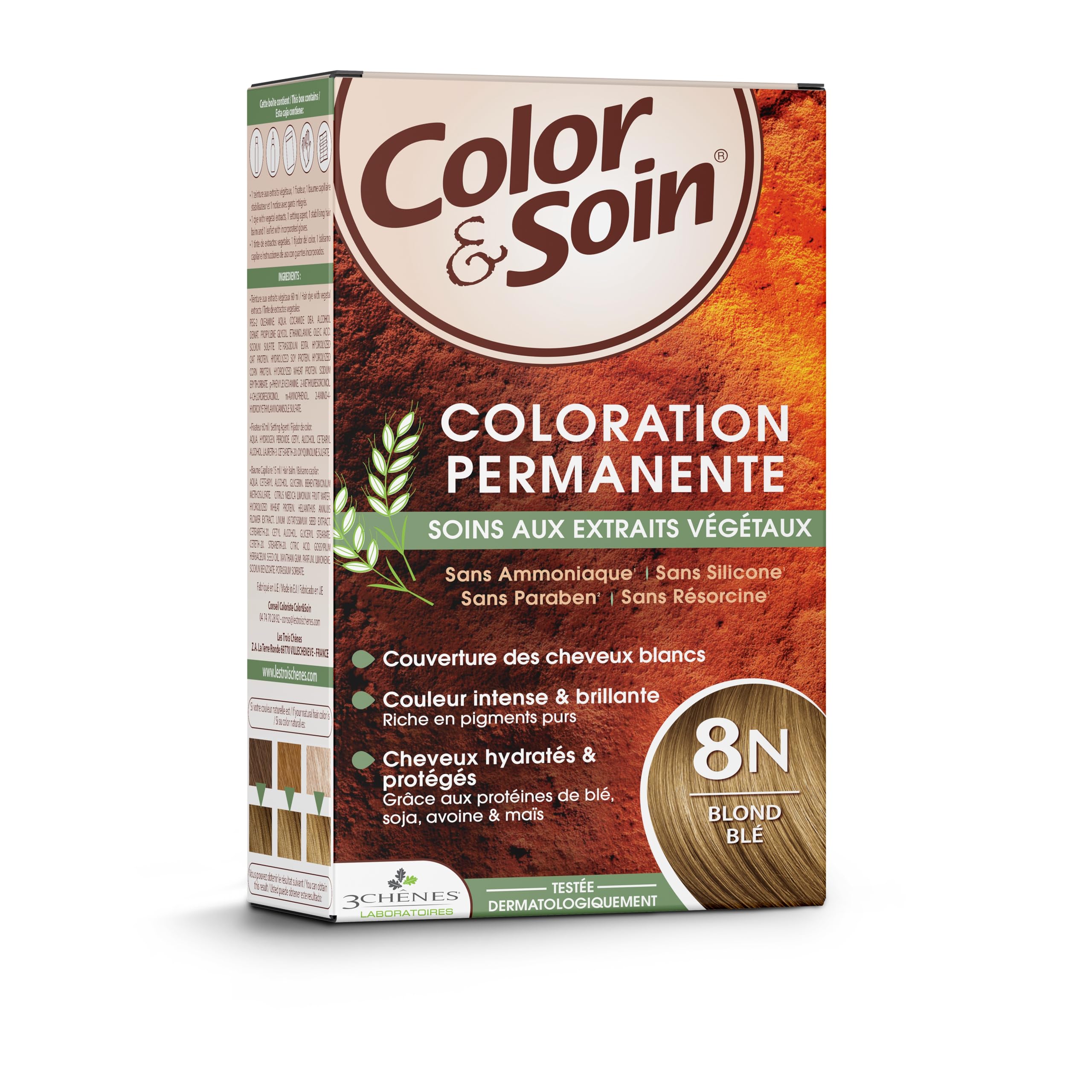 Les 3 Chênes Color & Soin 8N – Blond Blé – Coloration Permanente Cheveux Femme Sans Ammoniaque – Soin Naturel Brillance Durable – Couvre 100% Cheveux Blancs