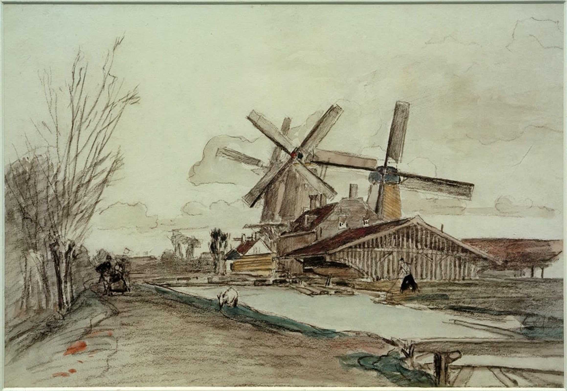 SERENDIPITP Vintage Wall Art Canvas Nordic Poster Canvas Print Picture the Mills of Stolk Rotterdam by Johan Barthold Jongkind Wall Art Poster for Home Decor 60x90cm