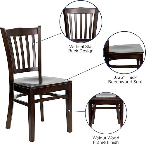 Miniatura 4 de Flash Furniture Silla de restaurante de madera de nogal con respaldo de listones verticales de la serie HERCULES