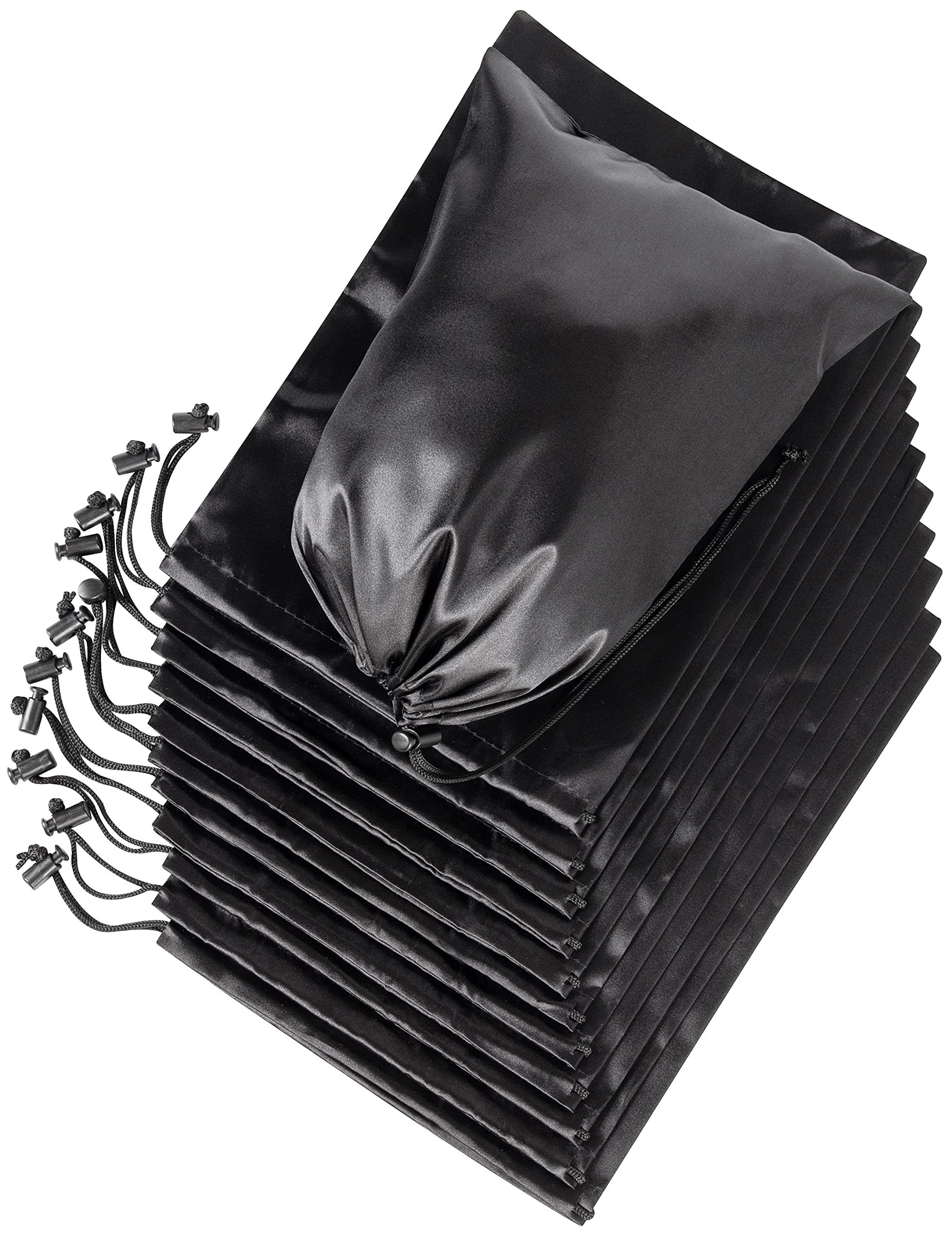PALTERWEAR Satin Bags with Drawstring for Lingerie, Jewelry, Gifts, Party Favors, Candy, Goodies or Wedding Presents (8 x 11 inch - 12 pack, Black)
