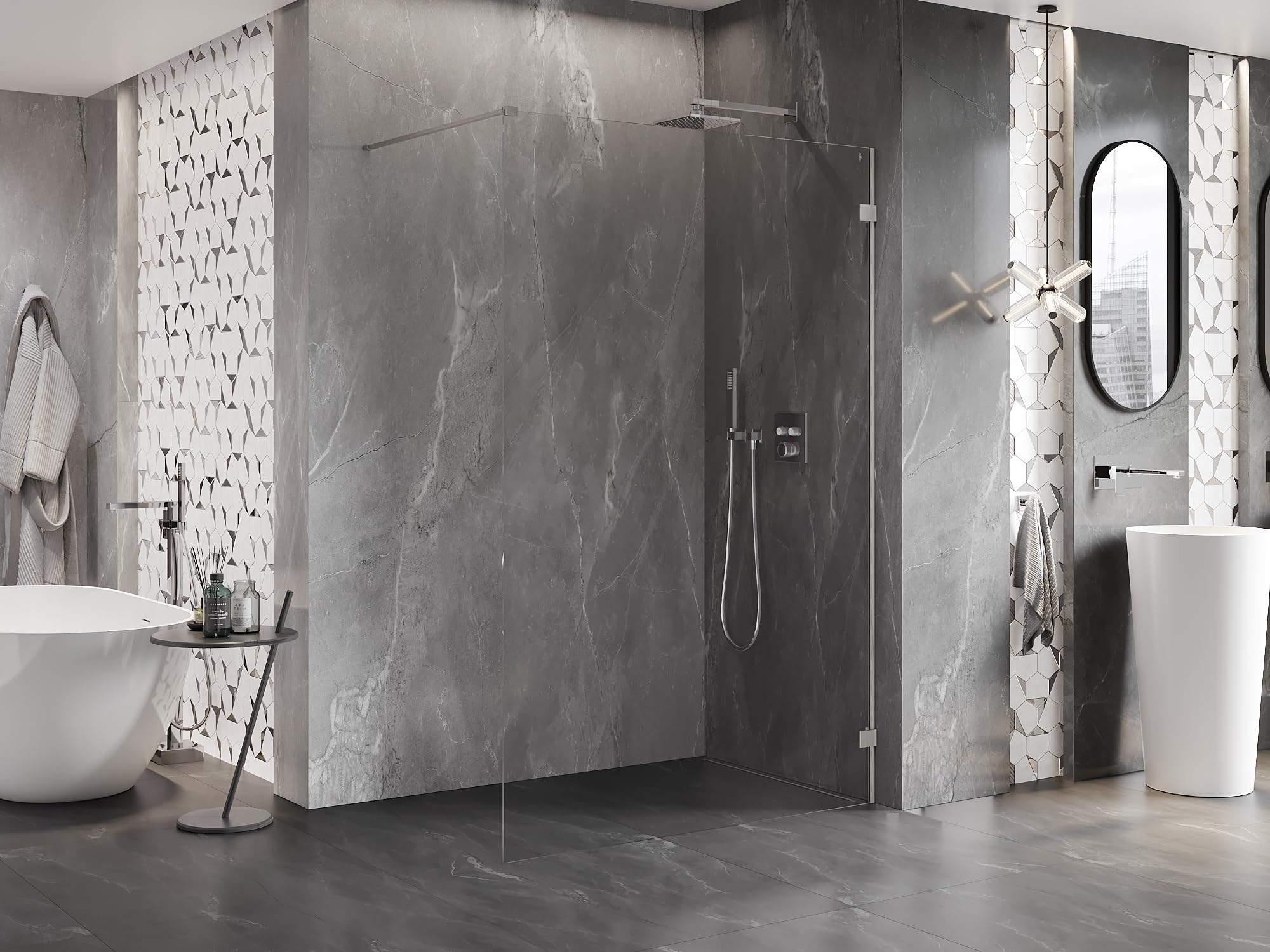 Mexen Lunar Parete Doccia Walk-In Destro 70x200 Trasparente 8mm Nichel Spazzolato