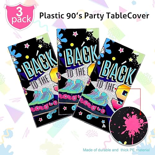 Miniatura 3 de Tegeme 3 manteles de plástico para mesa de fiesta de los años 90, mantel de fiesta de cumpleaños de los años 90, suministros de hip hop de los 90,