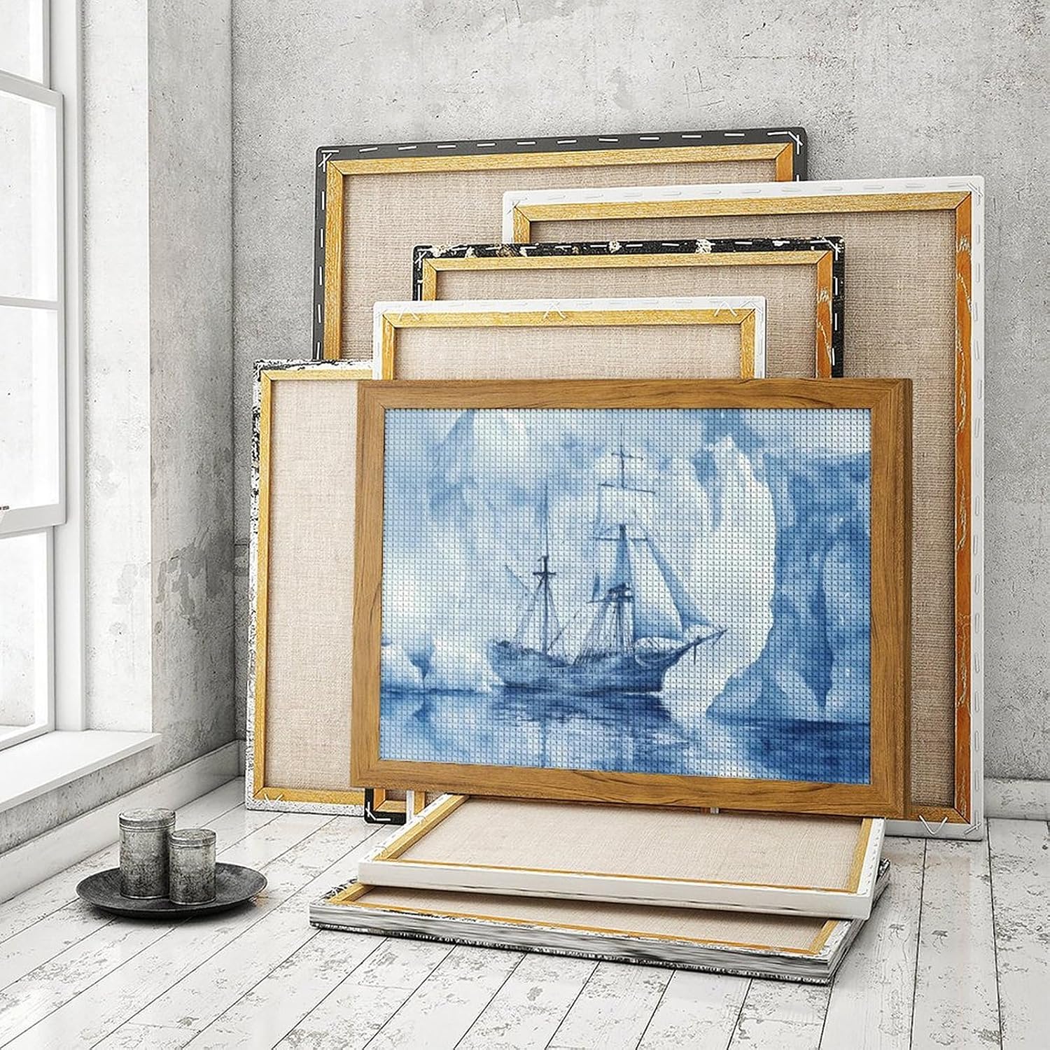 Ships in The Glacier Printed Diamond 5D Painting Kits DIY Full Drill Crafts for Home Wall Decor 16x20 Inch Yellow Wood 50 * 40cm