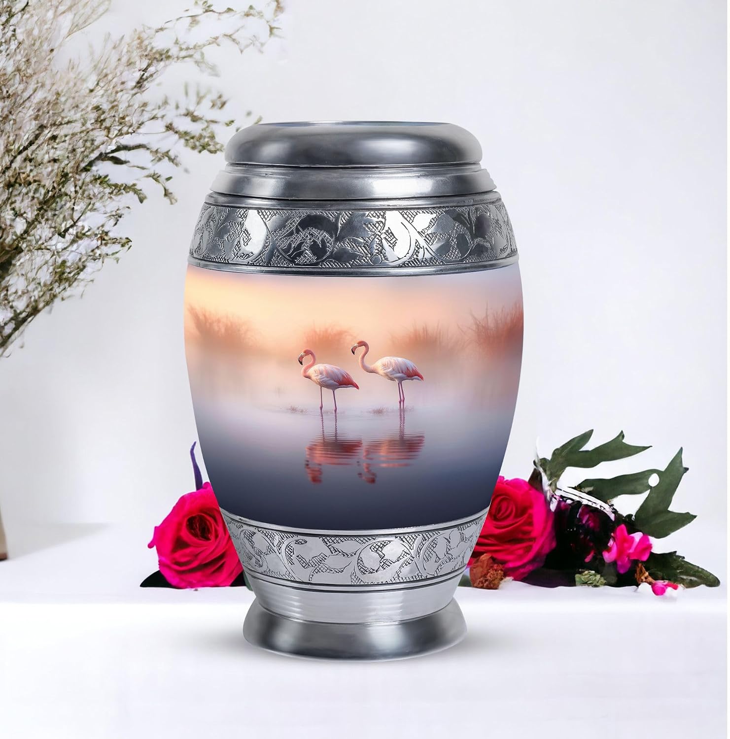 Flamingo Cremation Urn - Lake Urns for Ashes Adult Male - Pink Flamingo Urn - Funeral Large Urns for Human Ashes 10 Inch