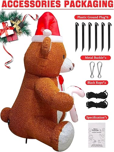 Miniatura 4 de Kalolary Oso esponjoso de Navidad inflable con luz LED, 7 pies, decoración de interiores de Navidad, oso de Navidad, inflable, patio, para