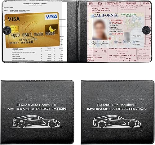 2 soportes para registro y seguro de automóvil, organizador de cuero impermeable de 5.2 x 4.8 pulgadas con cierre, cartera esencial para licencia de