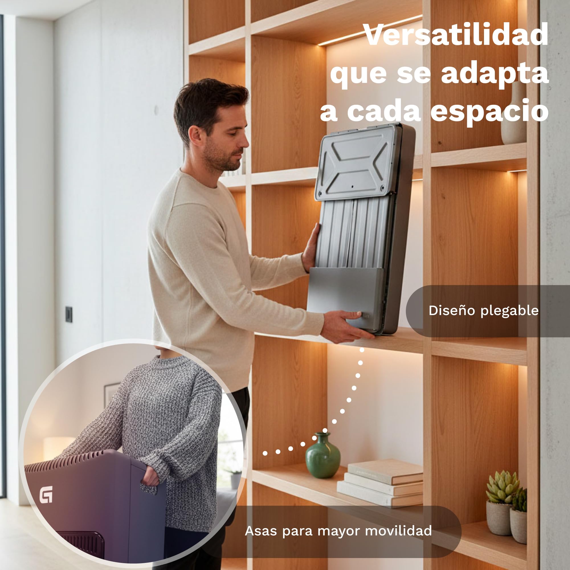 Estufa de gas butano plegable y portátil, Catalítica cerámica, 4200W, Sistema ignición piezoeléctrico, 3 niveles calor, cobertura 20-80m²- Apto bombonas 15kg (NO Regulador NO Tubo)