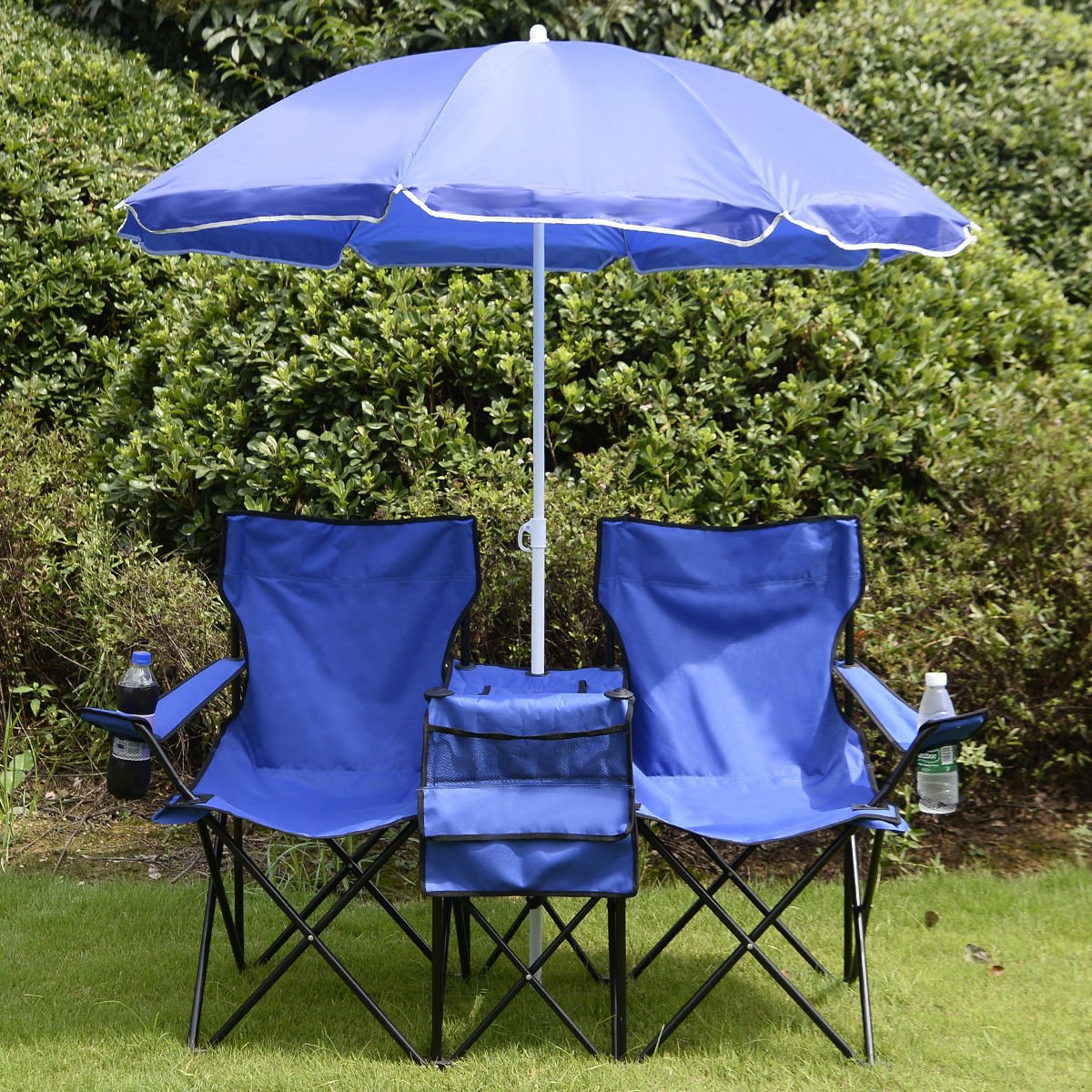 LEGENDARY-YES Portable Folding Picnic Double Chair W/Umbrella Table Cooler  Beach Camping Chair - Main Image