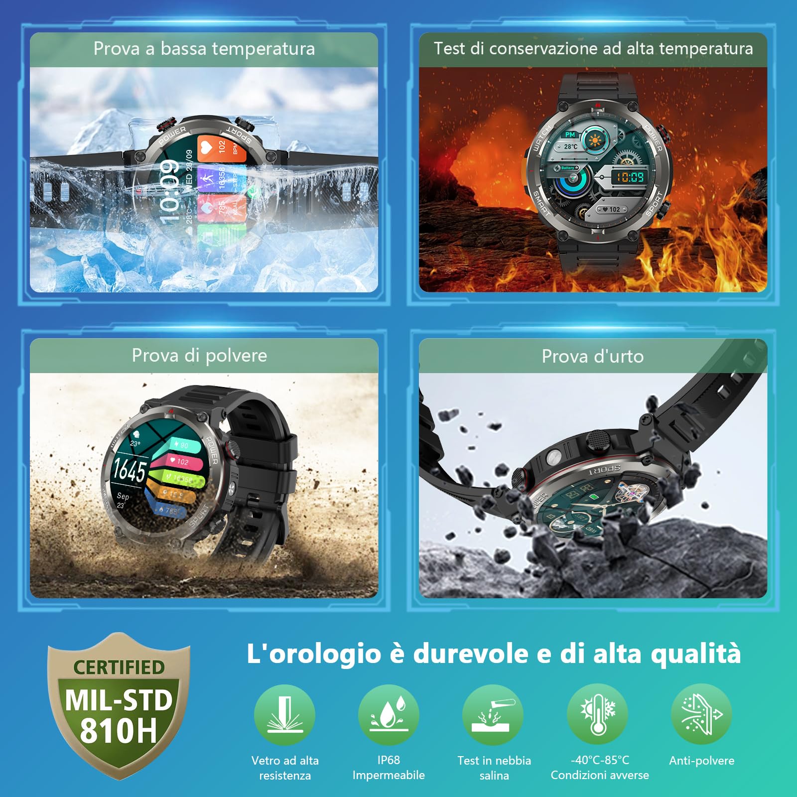 Smartwatch Uomo, 1.45" Orologio Smartwatch con Torcia/Bussola Orologio intelligente con Effettua/Risposta, 120+Modalità Sportive, 2 Cinturini, IP68 Impermeabile Smart Watch per Android iOS