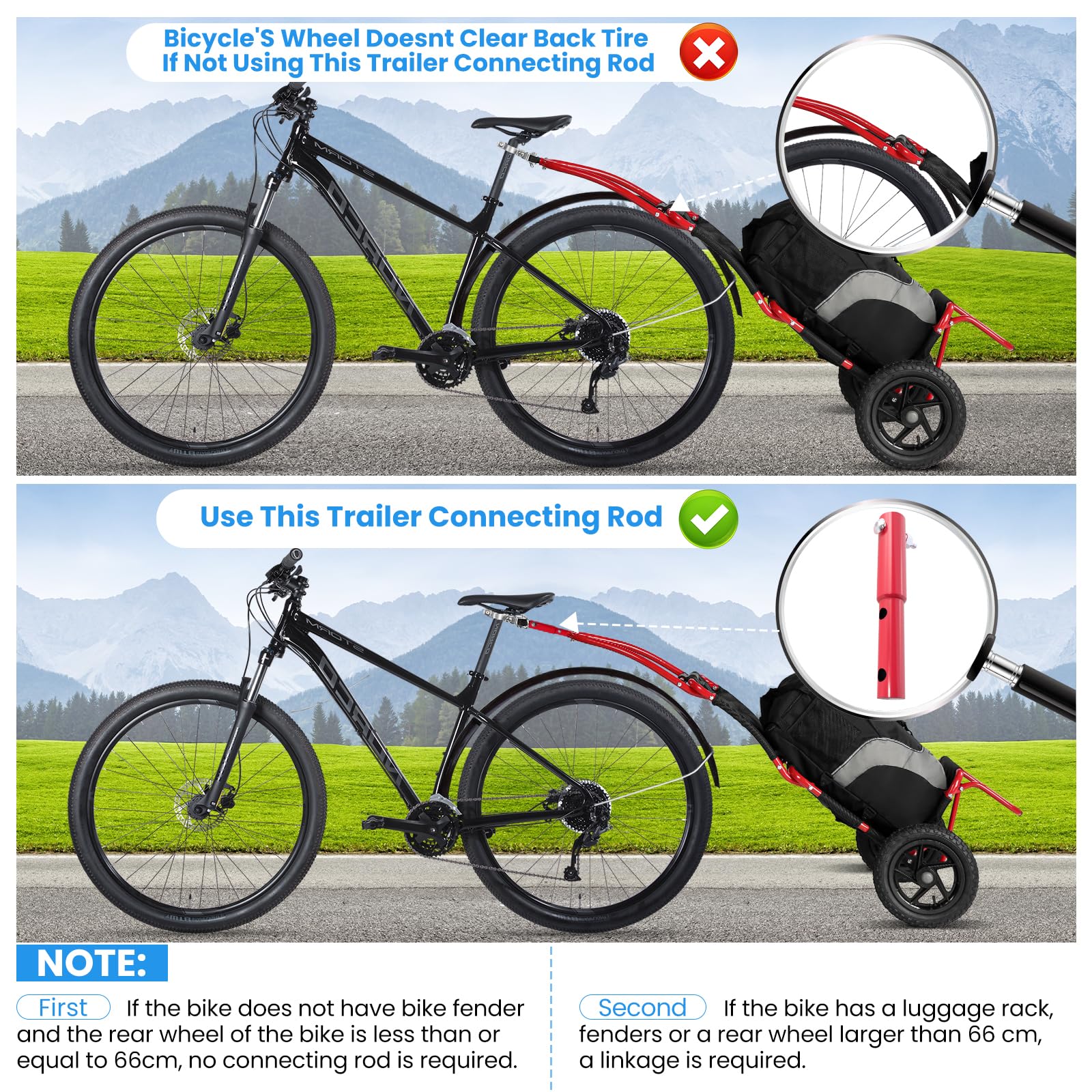 SEPNINE® Rimorchio per carico bicicletta 2 in 1, carrello per la spesa, carrello a mano, telaio in acciaio legato, leggero pieghevole con pneumatici da 30 cm, peso di carico 20 kg