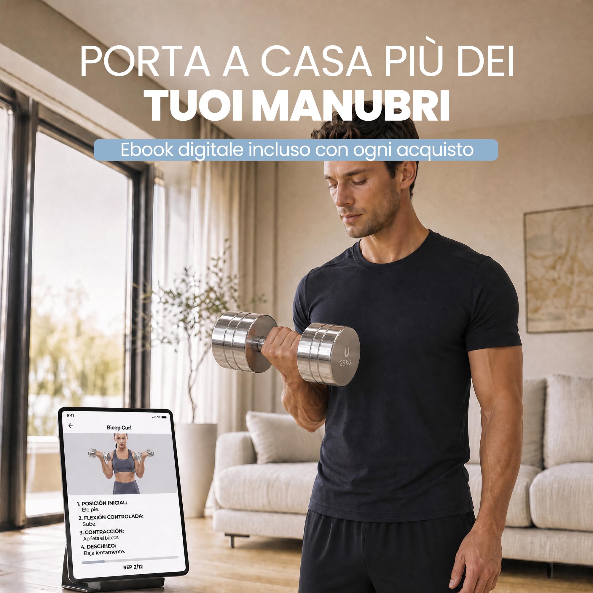 unycos - Manubri Regolabili in Acciaio Cromato, Pesi Compatti con Impugnatura Antiscivolo, Set Fitness per Allenamento di Forza, Muscolazione e Palestra in Casa (Titan Transformer)