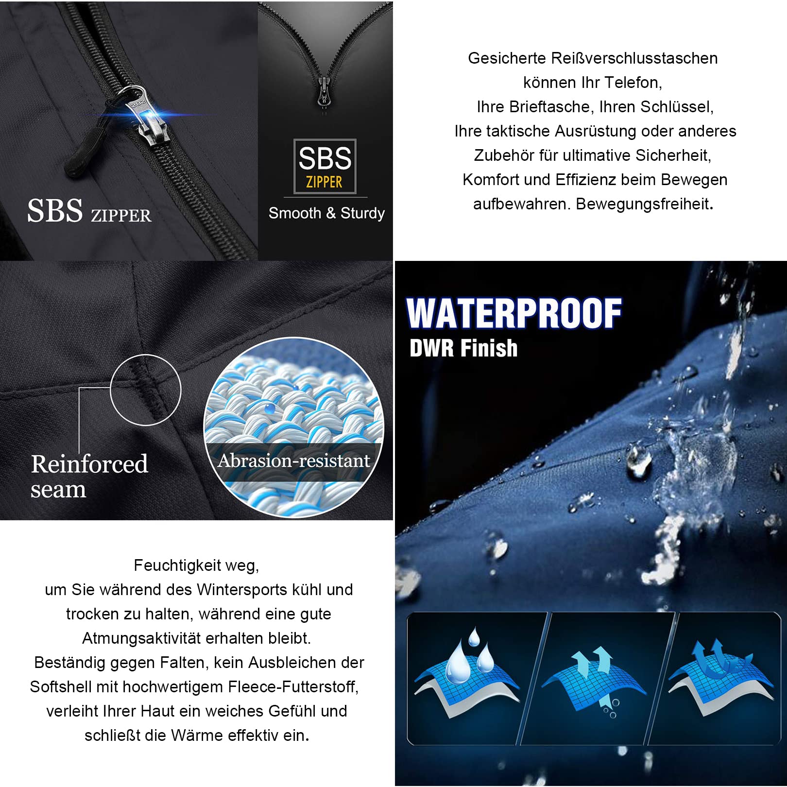 yeyity Pantaloni softshell da uomo, foderati, impermeabili, da trekking, da sci, da snowboard, antivento, termici, da neve