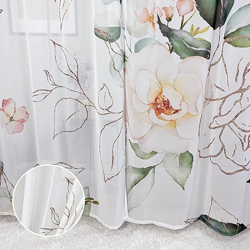 Miniatura 4 de Cortinas de hojas de rosas para sala de estar de 84 pulgadas de largo, juego de 2 paneles elegantes con estampado floral de primavera, cortinas