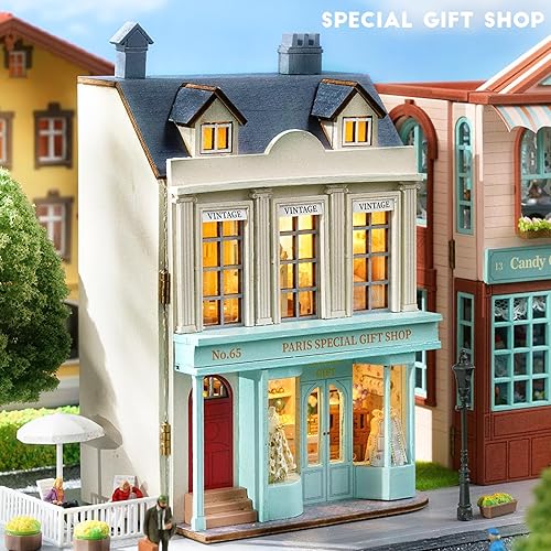 Miniatura 3 de Spilay Casa de muñecas - Kit de muebles de madera en miniatura para bricolaje, mini casa de muñecas hecha a mano con LED, escala 124, juguetes