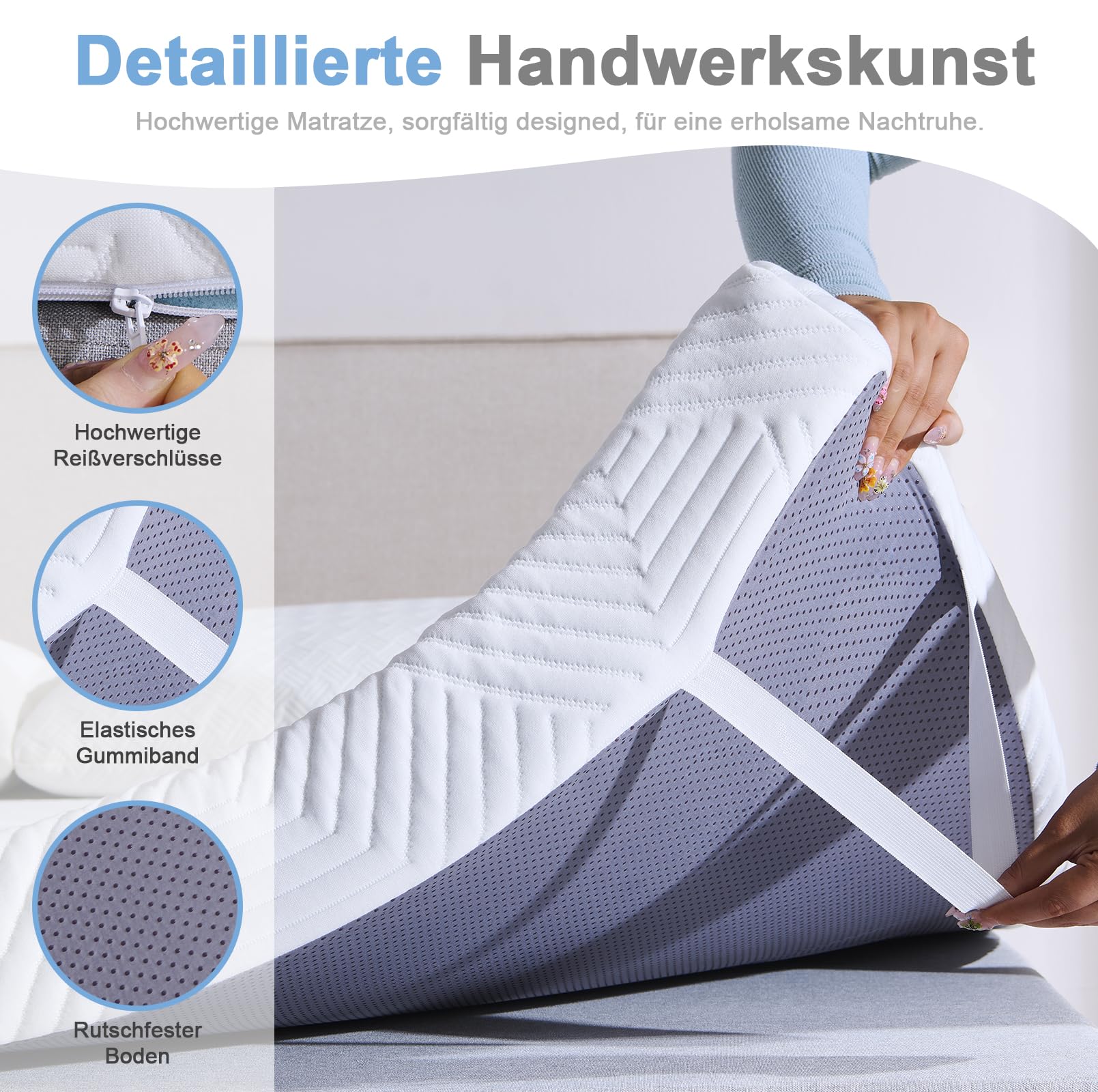 Twirest Coprimaterasso 180 x 200 cm, altezza 7,5 cm, gel e schiuma confortevole, fodera lavabile, per letto a rete imbottita