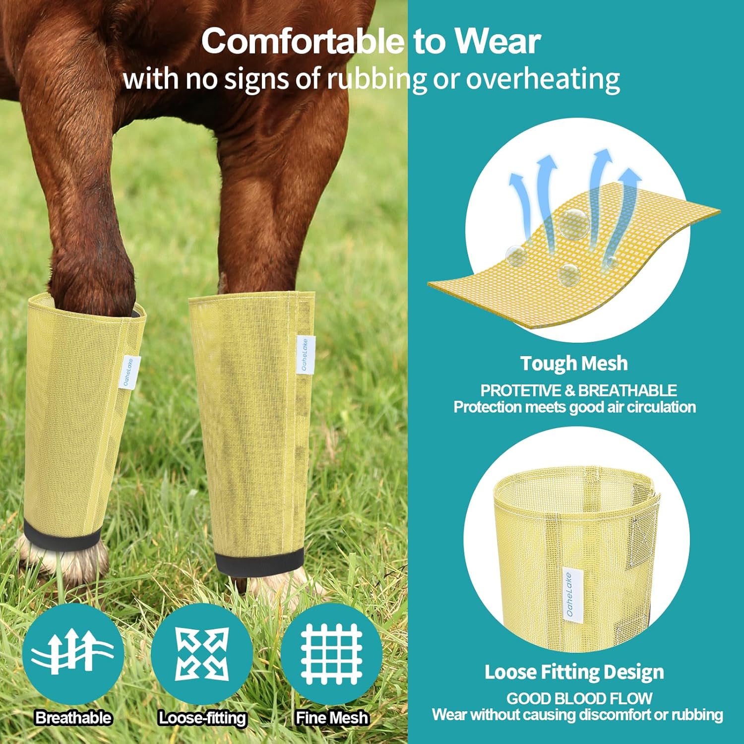 Mesh Horse Fly Boots Set of 4, Loose Fitting Leggings for Horses, Reduce Stressful Stomping, Breathable Adjustable and Universal Fit for 4 Legs, Reliable Stay Put (Pale Yellow)