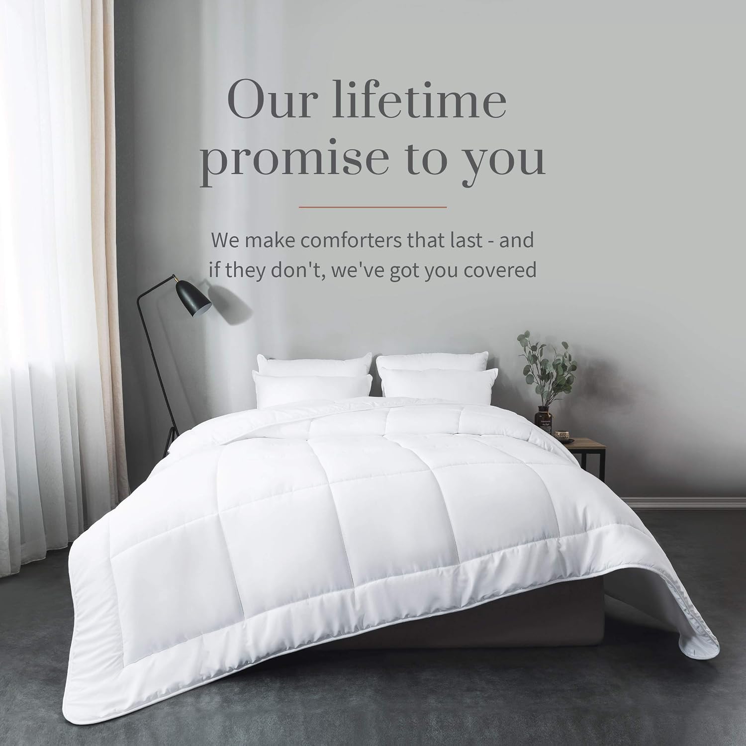Everspread All-Season Down Alternative Comforter Duvet Insert, Soft Microfiber Blanket, Quilted Design, Machine Washable - White, Full Size