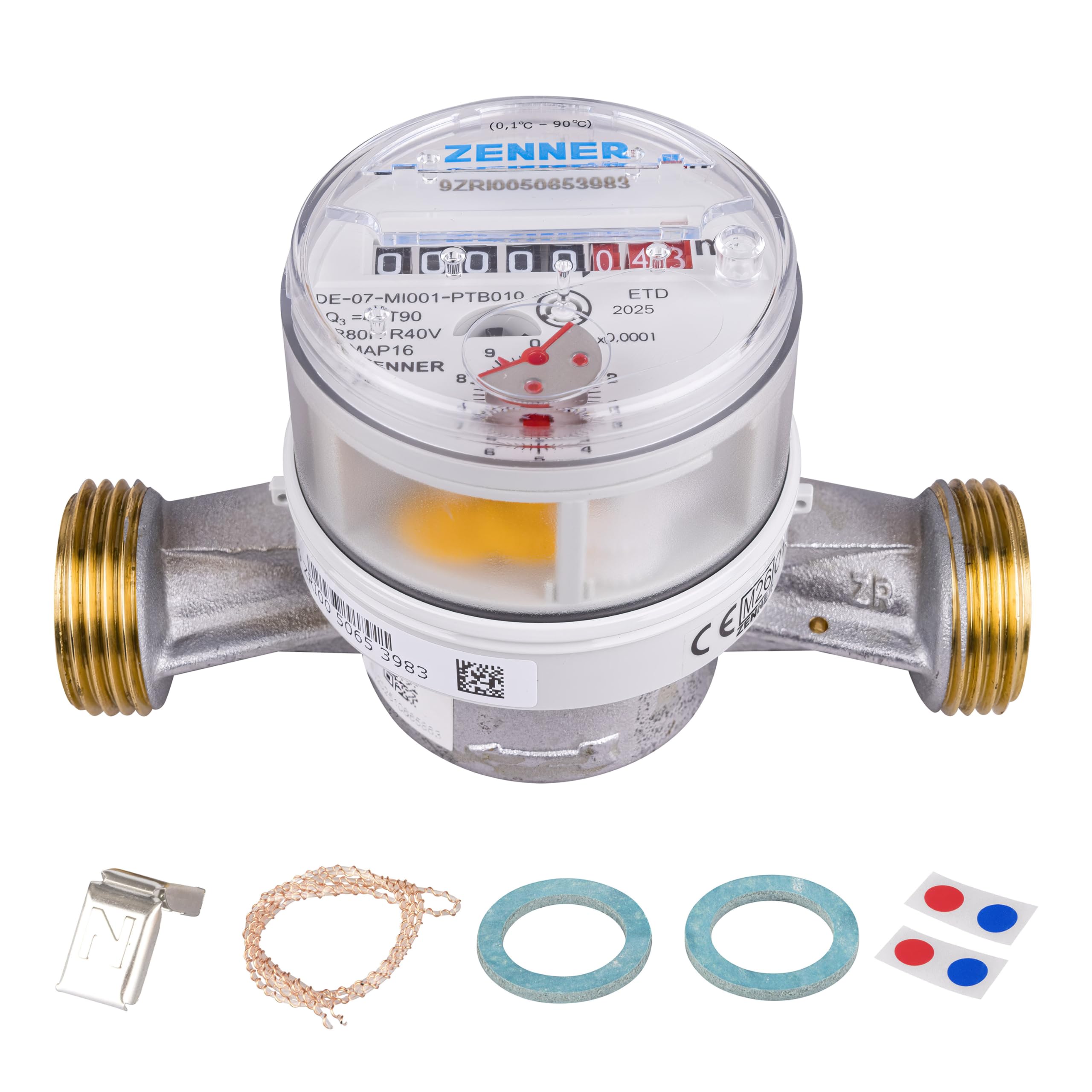 Contatore acqua Zenner Q3 = 2,5 freddo + acqua calda, BL 130 mm 1 pollice connettore/taratura 2025