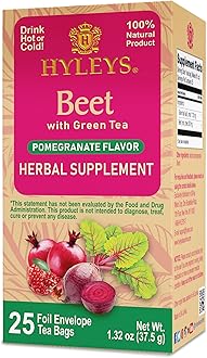 Hyleys Beet & Green Tea with Natural Pomegranate Flavor - Herbal Energy Tea - Supports Focus - 25 Tea Bags - (6 Pack - 150 Tea Bags Total)