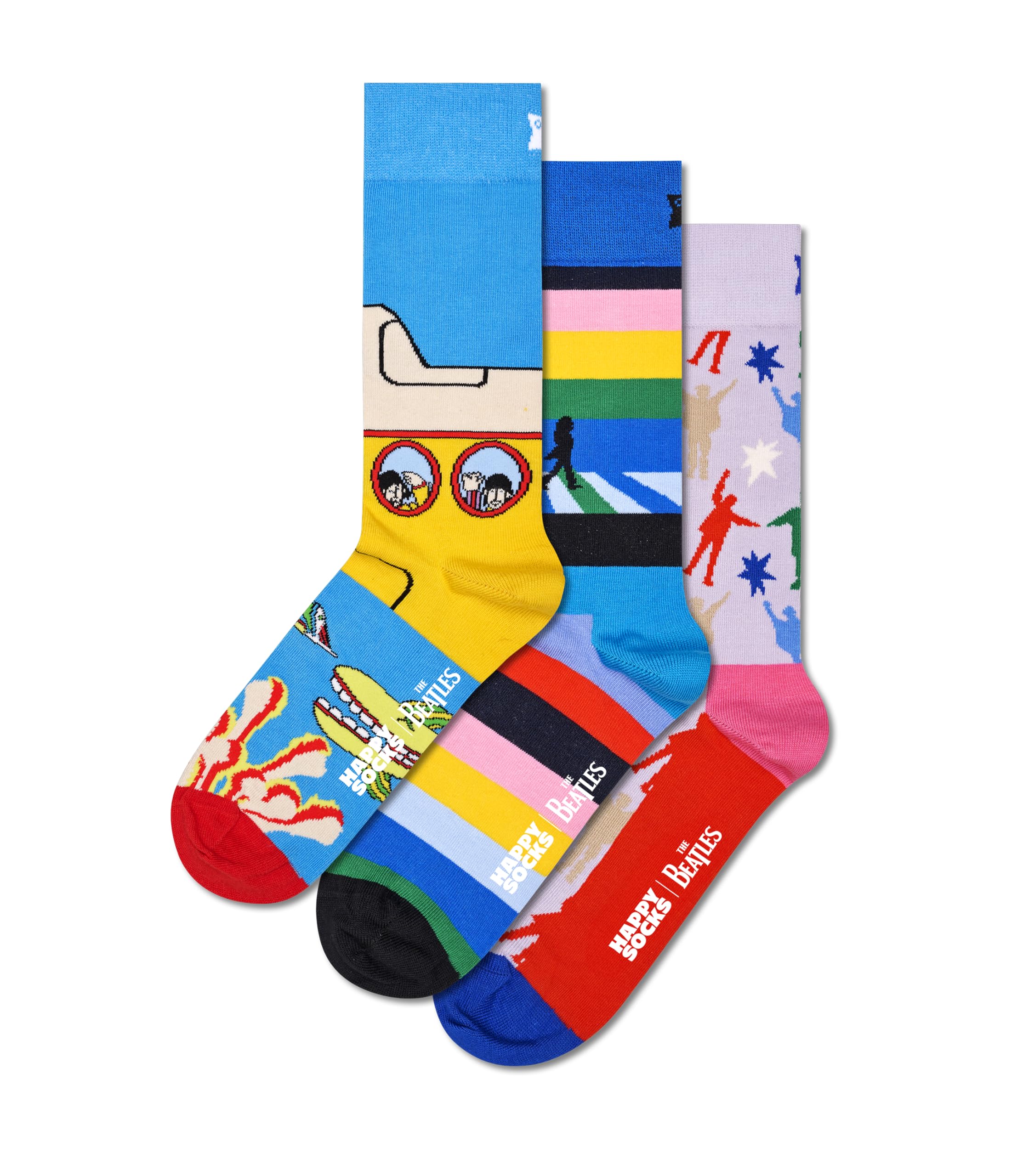 Happy Socks x The Beatles - Pack de 3 Calcetines en Caja de Regalo Edición The Beatles - Calcetines Divertidos para Grandes Fans