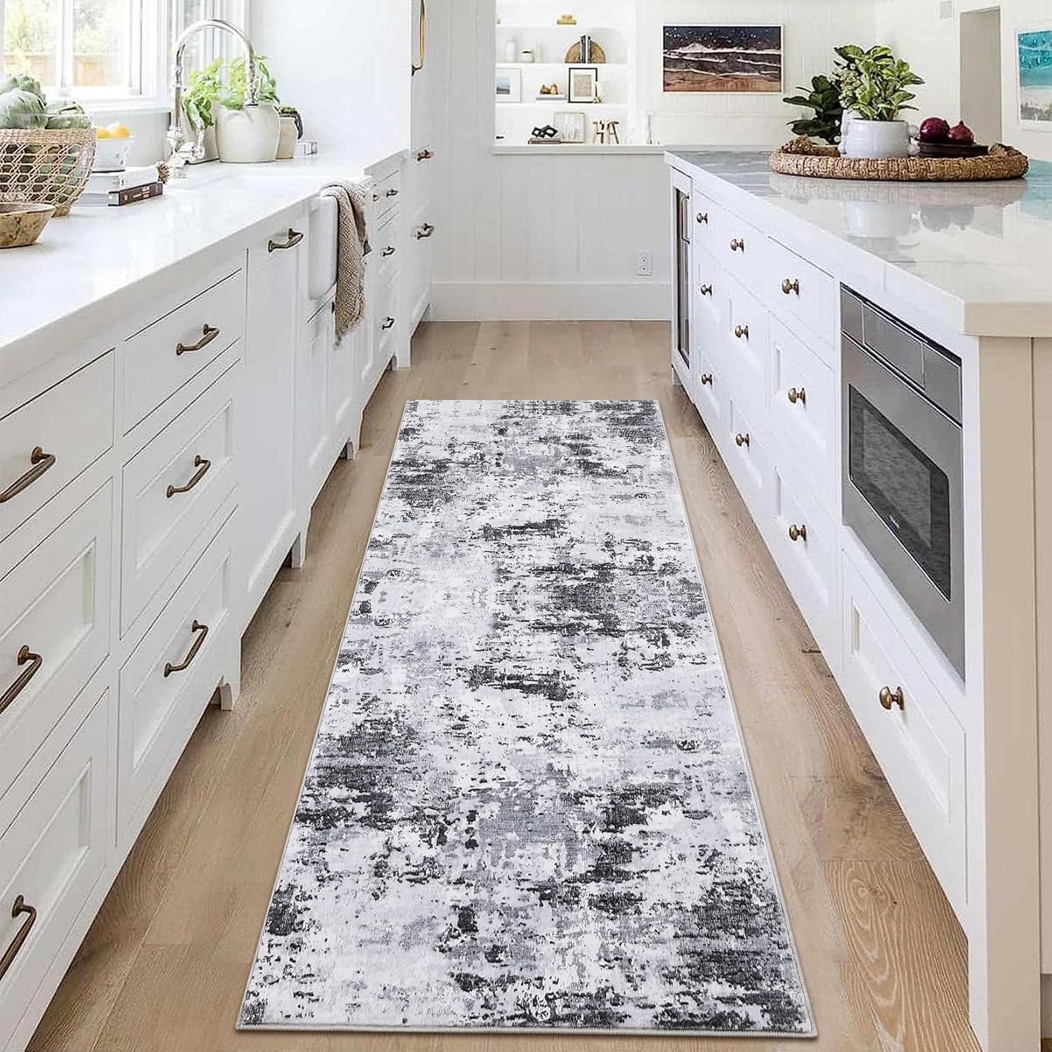 Runner Rug 2x6 Modern Abstract Non Slip Soft Stain Resistant Low Pile Machine Washable Non Shed Rug for Hallway Kitchen Bathroom, Grey - Image 3