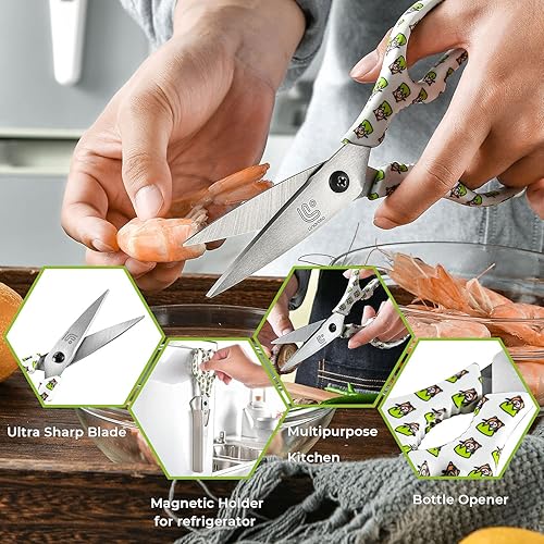 Miniatura 3 de Linoroso Tijeras de cocina resistentes con soporte magnético, hechas con acero japonés 4034, tijeras de cocina multipropósito ultra afiladas para