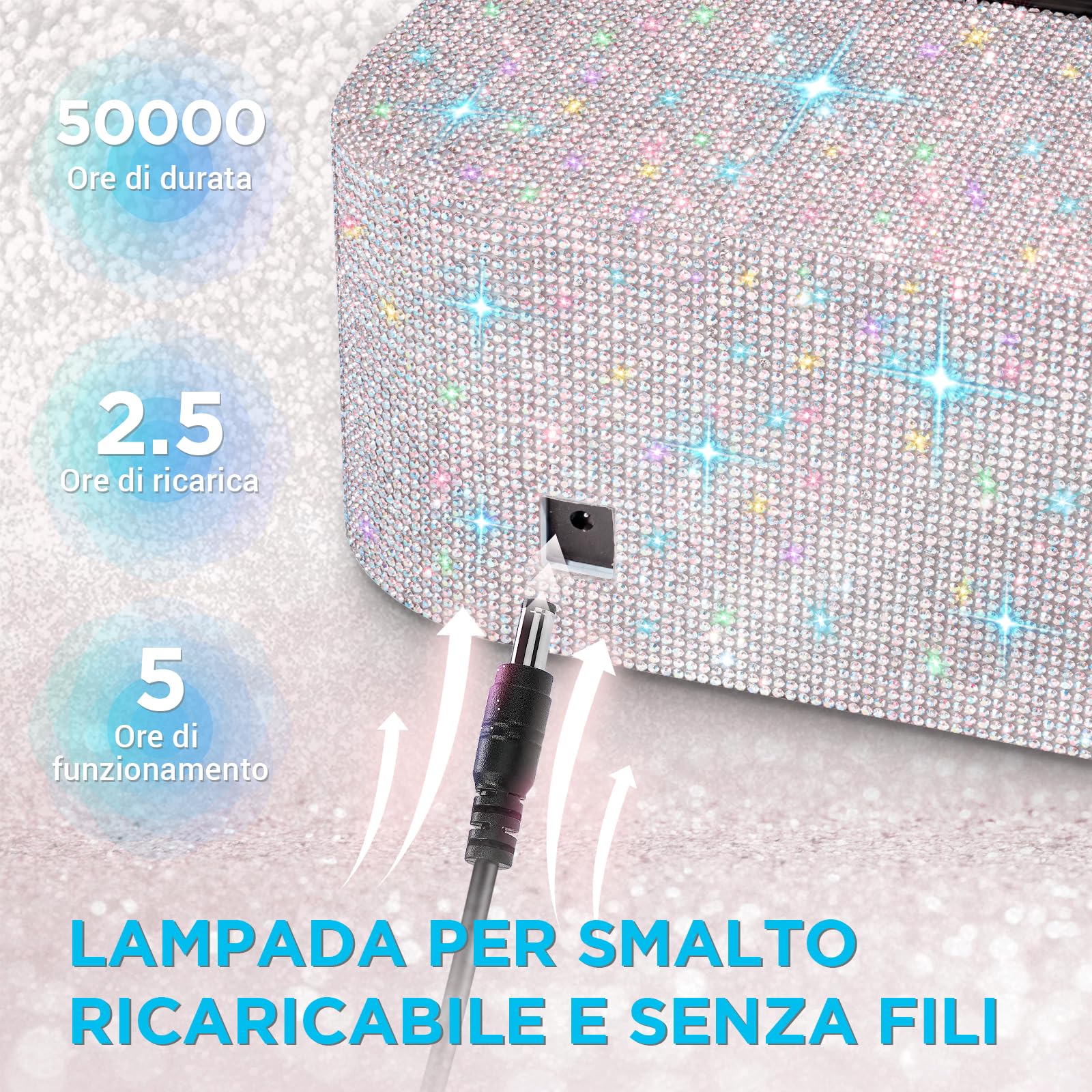 Lampada UV ricaricabile senza fili per unghie in gel, lampada LED per unghie con 4 modalità timer e decorata con strass scintillanti per unghie Diamond per uso domestico/salone, 1pcs